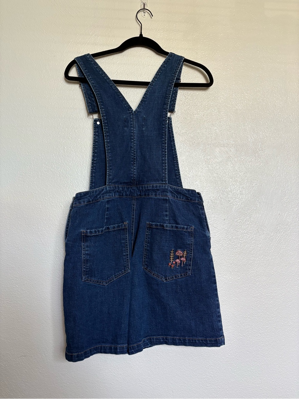 Modcloth Dark Blue Denim Short Overalls with Cottagecore Deer Embroidery - Picture 2 of 3